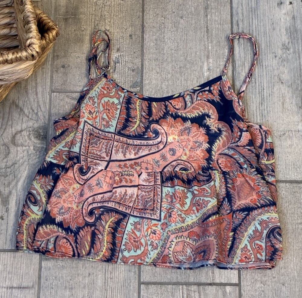 SUBOO Australian Designer Paisley Crop Cami Tank Top Size 4 US Festival Resort